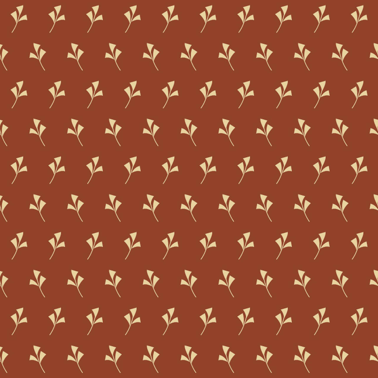 Bold gingko leaf design on a warm rust background, 100% cotton fabric from EQP's Of Old and New collection.