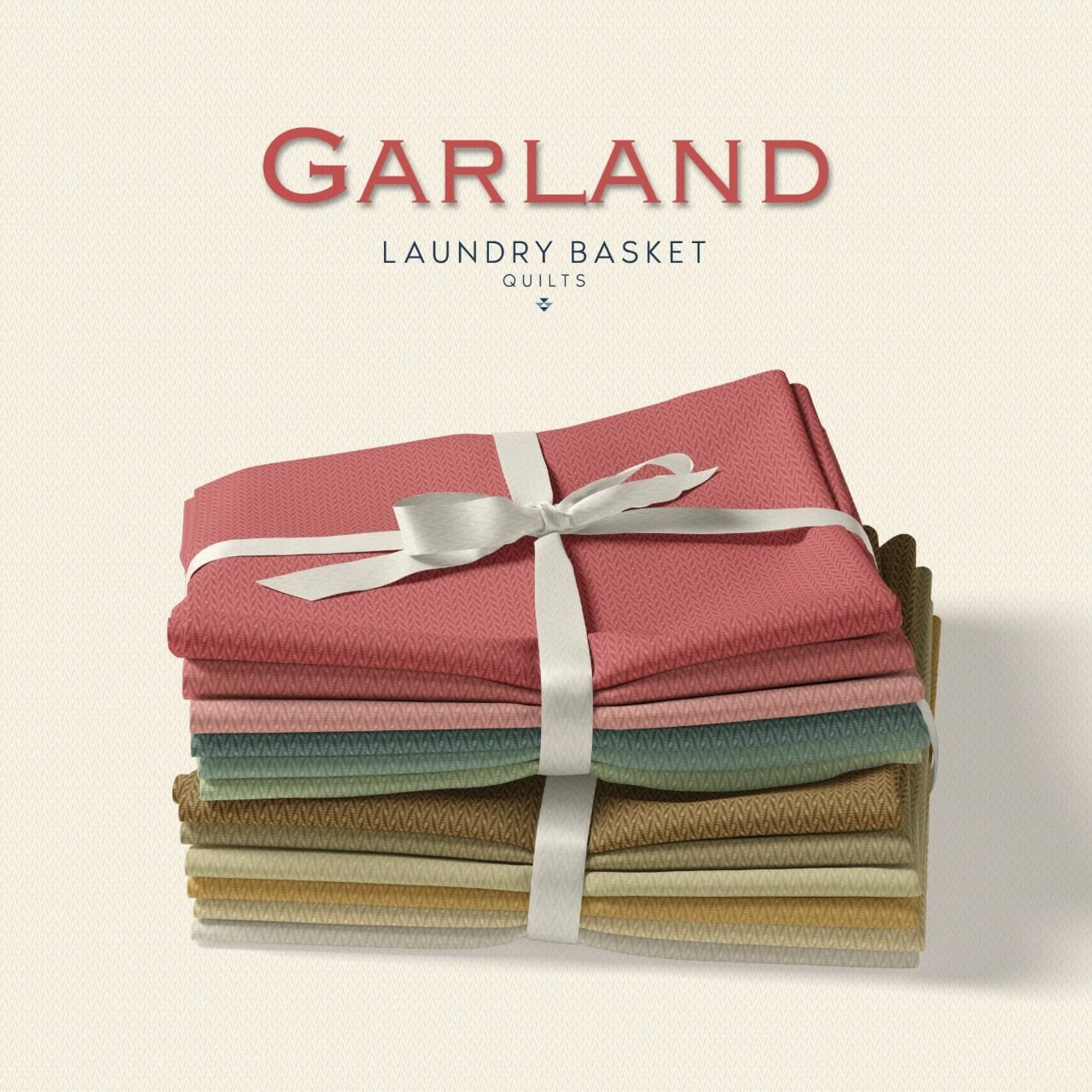 Garland fabric collection by Laundry Basket Quilts for Andover Fabrics in soft red, green, gold and neutral shades