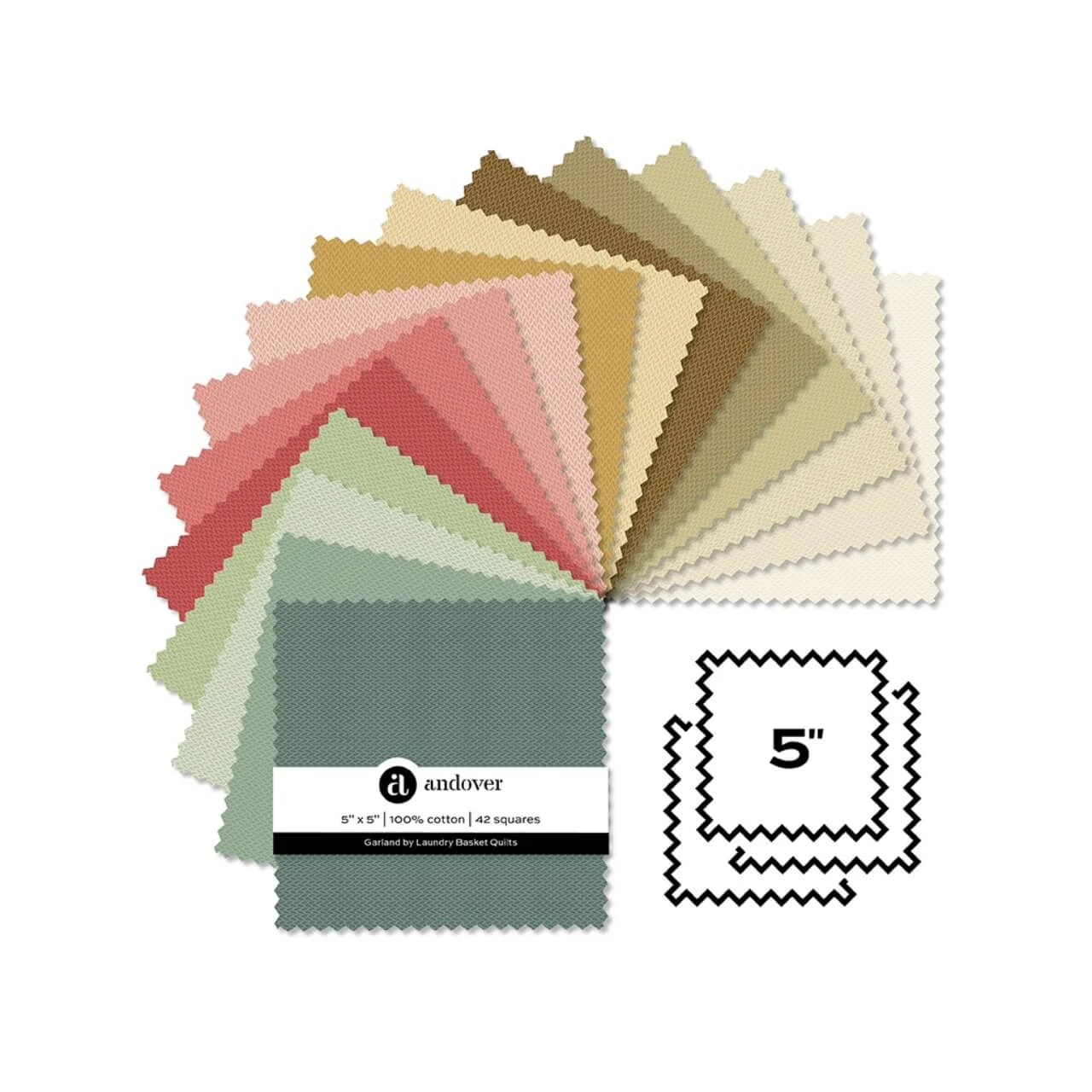 Garland 5 inch charm pack by Laundry Basket Quilts for Andover Fabrics with 42 precut quilting cotton squares