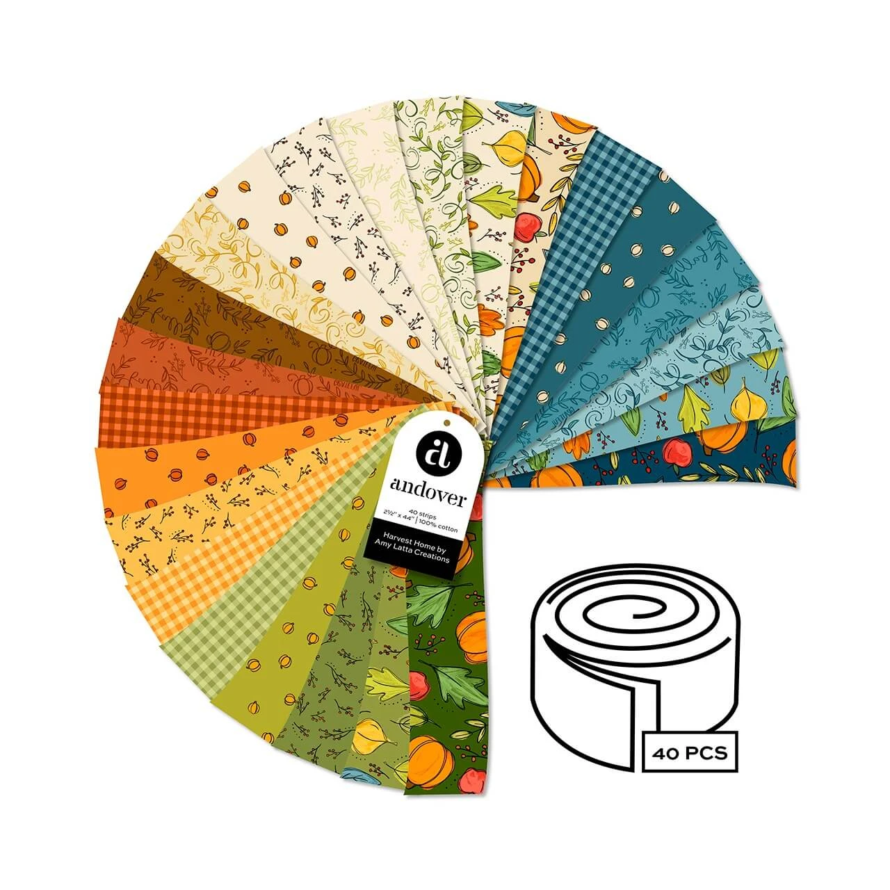 Harvest Home by Amy Latta for Andover Fabrics 2.5 inch strip roll with 40 pre-cut quilting fabric strips