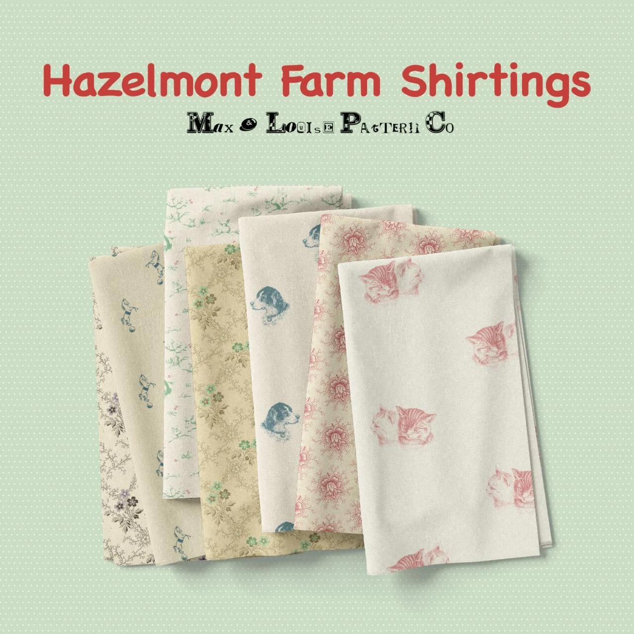 Hazelmont Farm Shirtings by Max and Louise featuring vintage inspired animal and floral quilting fabrics