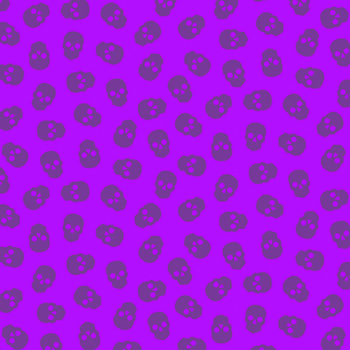 Unveil Artistry with 'Tainted Love in Grape' Fabric - a lovely skull motif on a bright purple background.