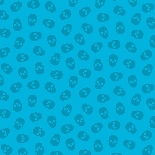 Bold Elegance with Tainted Love in Blueberry, cyan background with skull motif print