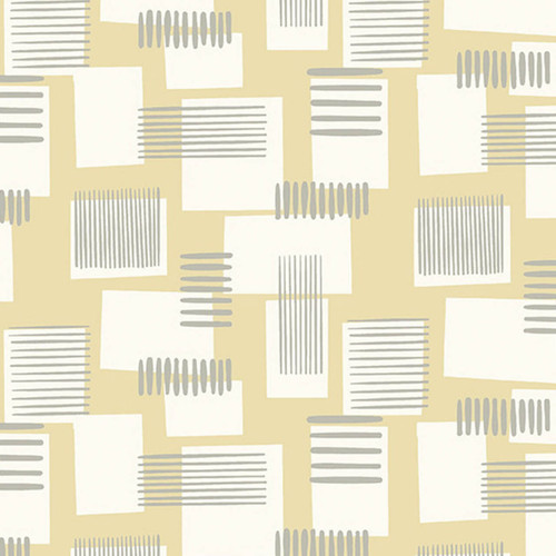 The Artistry of Canary Yellow Metro Fabric- features various rectangles in white, set against pale yellow background