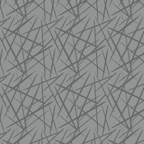 Unleash Creativity with Sketch Pattern Fabric - features intersecting dark grey lines, creating loose triangle shapes on a medium grey background.