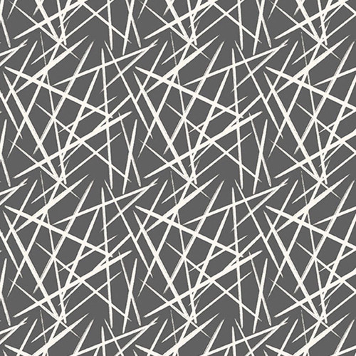 Sketch Pattern Fabric: Art Meets Textile - features intersecting white lines, creating loose triangle shapes on a dark grey background.