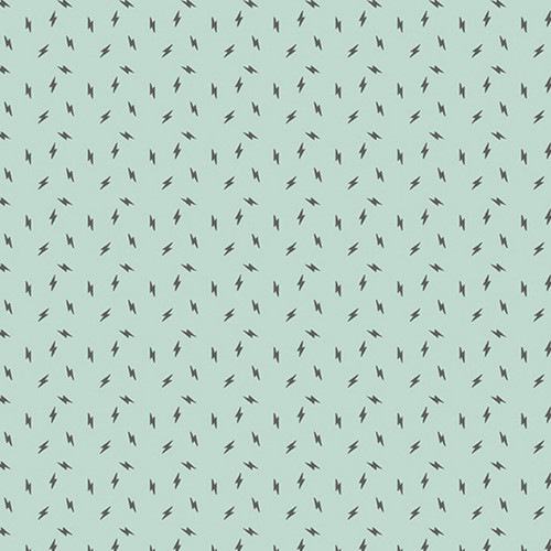 Unveiling the Atomic in Sea Glass Fabric - features tiny lightening bolts arranged over a pale turquoise background