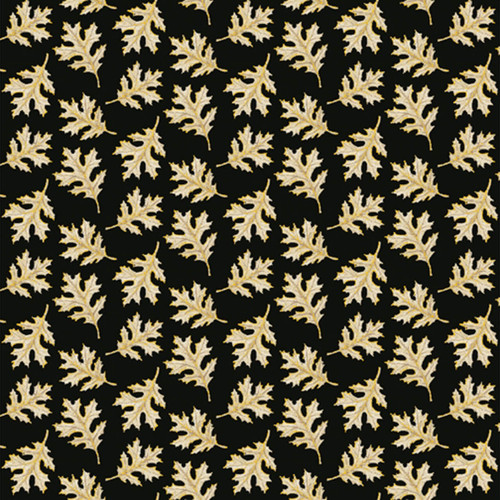 Fabric Sample: Henry Glass Fabrics Fall Potpourri - Small Leaves Tossed on Black