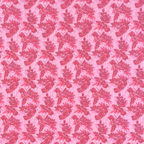 Leaves in Pink fabric by Paintbrush Studios featuring a variety of pink leaf patterns on a pink background.