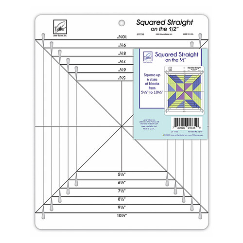 June Tailor Squared Straight on the Half Inch Ruler with clear grid for precise block measurements, shown with packaging