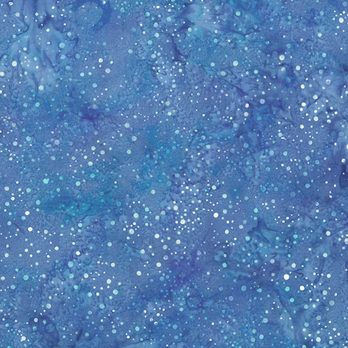 100% cotton batik fabric named Midnight Speckle, featuring a deep blue background with light speckles, from Hoffman Fabrics' Bali Handpaints Batiks series.