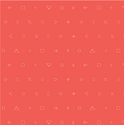 Art Gallery Fabrics' Icon Elements collection featuring Coral Emblem fabric in coral with geometric patterns.
