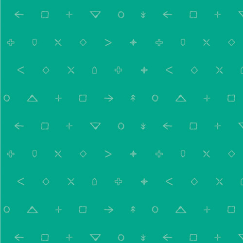 Art Gallery Fabrics' Jade Arrow cotton fabric from the Icon Elements collection, featuring a calming green color with geometric shapes.