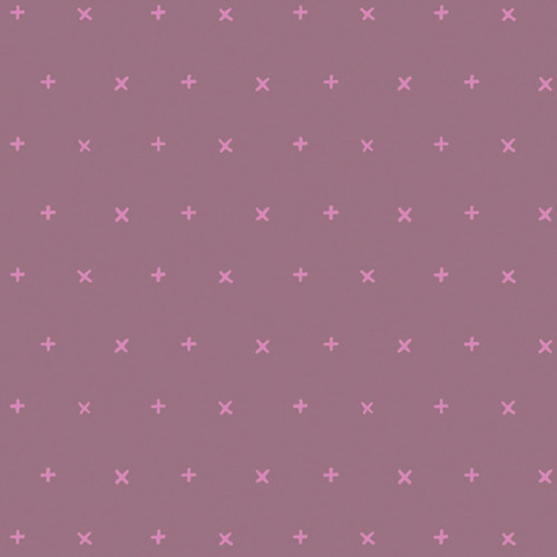 Magenta cotton fabric with a playful cross and X pattern from Art Gallery Fabrics' Eclectic Intuition collection, named Your Heart Dim Four.