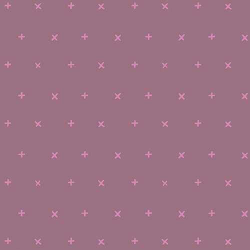 Magenta cotton fabric with a playful cross and X pattern from Art Gallery Fabrics' Eclectic Intuition collection, named Your Heart Dim Four.