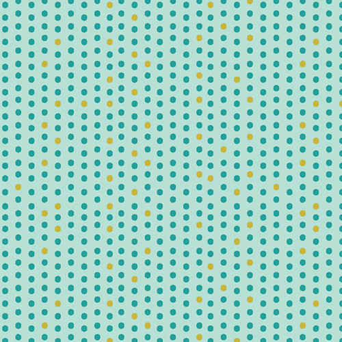 Turquoise 100% cotton fabric with yellow dot pattern from Art Gallery Fabrics' Path to Discovery collection, named Paw-some Eight.