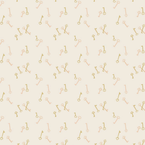 Cream cotton fabric with pastel key patterns from the Willow collection by Art Gallery Fabrics, designed by Sharon Holland.