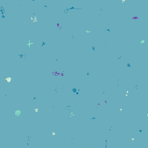 Light blue fabric with abstract doodle design from the Motley collection by Giucy Giuce