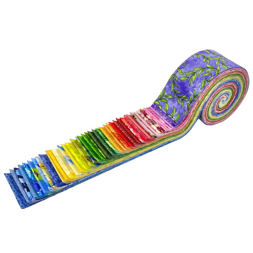 Unrolled Flower Garden 2½” Strip Roll Displaying Vibrant Floral Fabrics