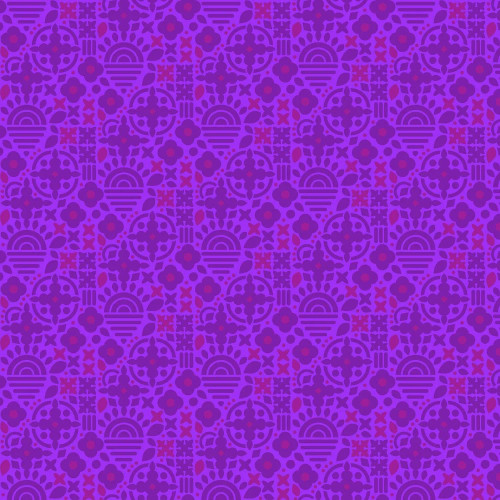 This and That Urchin fabric from Sunprints 2025 Collection by Alison Glass, featuring geometric and floral patterns in bold purple hues.