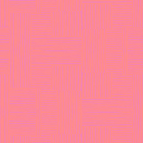 Close up Woven in Fairy quilting fabric by Heather Ross for Windham Fabrics, featuring soft pink linework arranged in a woven basket-style pattern on a pale pink background.