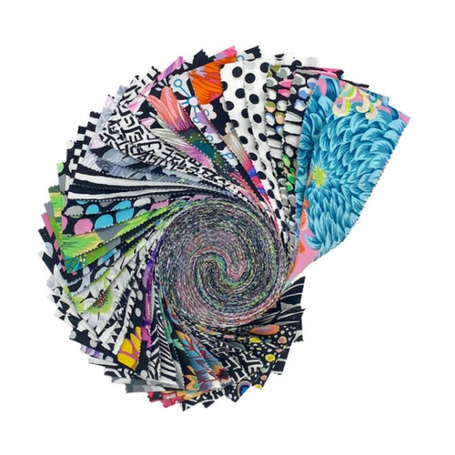Kaffe Fassett Collective Classic Plus Polaris Design Roll featuring 40 pre-cut 2.5” fabric strips in black, white, and bold colours