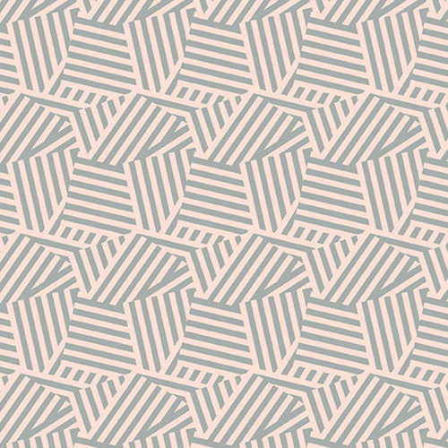 Shell Pink Daze: Touch of Mid-Century Aesthetics  - features pink and grey geometric lined shapes arranged to suggest a hexagon like pattern.