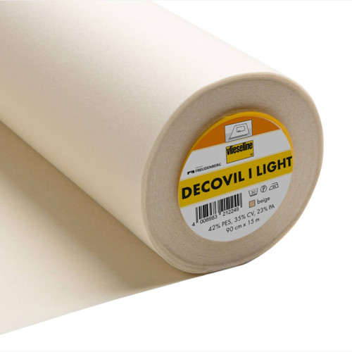 Roll of Vlieseline Decovil I Light fusible interfacing in beige, 90cm wide, 250gsm, lightweight stabiliser with leather-like handle.