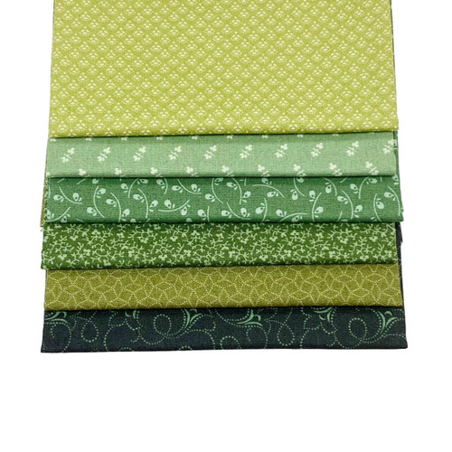 Collection of six green fat quarters from Andover Fabrics' Tonal Ditsy Forest collection