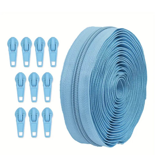 No.5 continuous coil zip in light blue with matching pulls