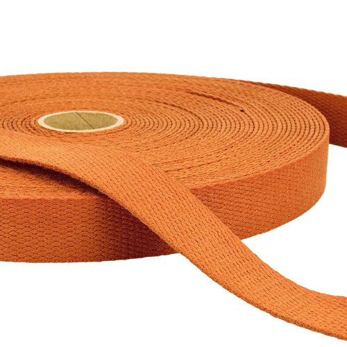 Rust 25mm cotton webbing roll, sold by the metre. Stephanoise 1" rust cotton webbing for bag straps