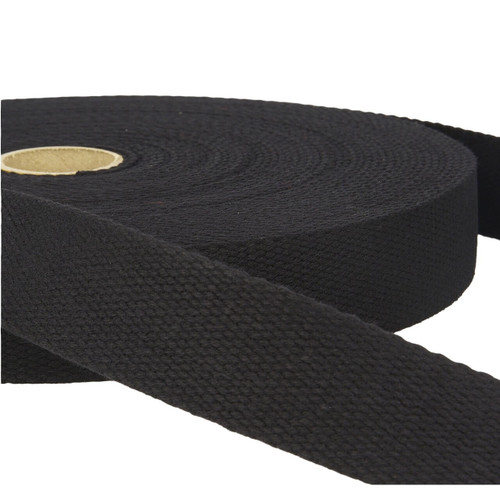 Stephanoise Black Cotton Bag Webbing, 1" / 25mm Cotton Webbing in Black Stephanoise Black Cotton Bag Webbing, 1" / 25mm Cotton Webbing in Black