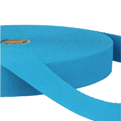 Steel Blue 25mm cotton webbing roll, sold by the metre. Stephanoise 1" steel blue cotton webbing for bag straps