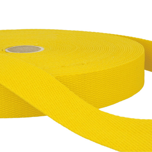 Yellow 25mm cotton webbing roll, sold by the metre. Stephanoise 1" yellow cotton webbing for bag straps Yellow 25mm cotton webbing roll, sold by the metre. Stephanoise 1" yellow cotton webbing for bag straps
