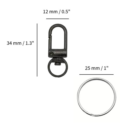 Black lobster clasp and silver ring with dimensions