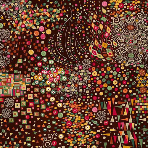 Sumphony Brown fabric from the Golden Collection by Makower UK – brown cotton print with layered abstract and geometric motifs.