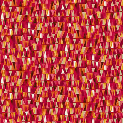 Geometric Red fabric from the Golden Collection by Makower UK – red cotton print with multicoloured angular geometric shapes.