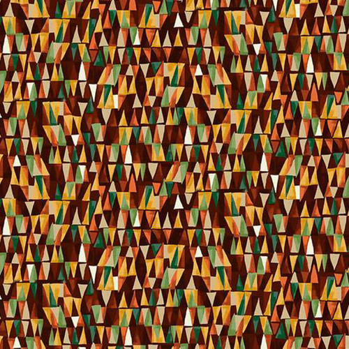 Geometric Brown fabric from the Golden Collection by Makower UK – brown cotton print with multicoloured angular geometric shapes.