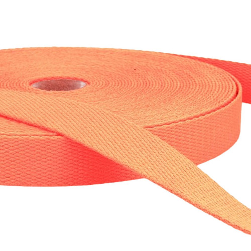 Salmon 25mm cotton webbing roll, sold by the metre. Stephanoise 1" salmon cotton webbing for bag straps