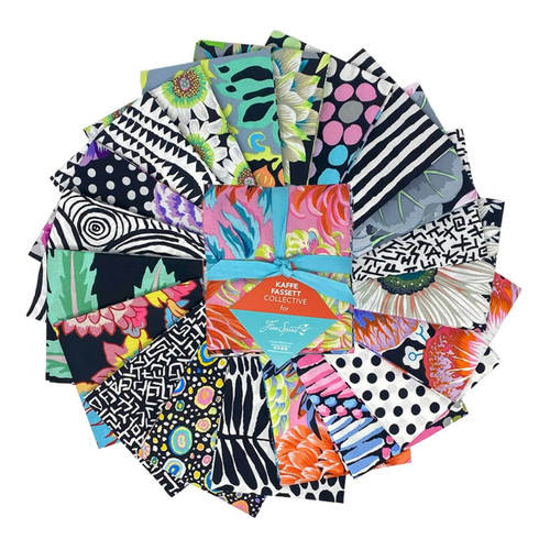Kaffe Fassett Collective Classics Plus Polaris Fat Quarter Bundle, Free Spirit Fabrics, 20 pieces, black and white with colourful florals and geometrics
