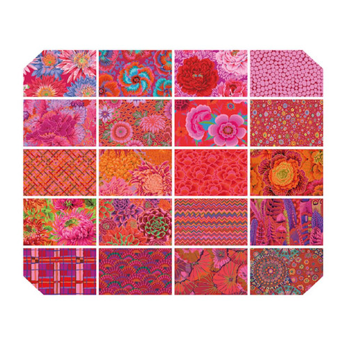 Swatch of 20 fabric patterns in the Ruby Fat Quarter Bundle