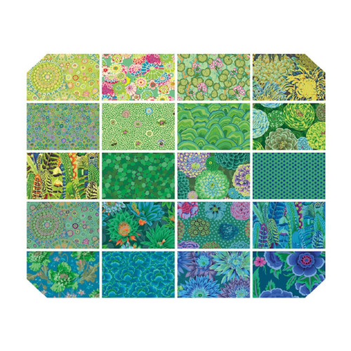 Swatch of 20 fabric patterns in the Tidal Fat Quarter Bundle