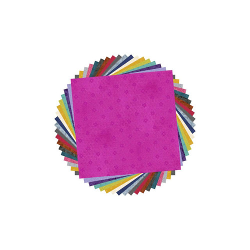 Gudrun Erla Heima 5" Charm Pack – multicolour stack showing knit-star motif on magenta with coordinating blues, greens, greys, yellows and reds; assorted textures (glacier, lichen, pebbles, knit).