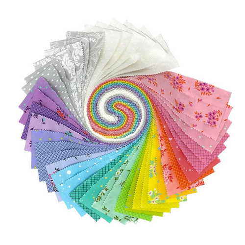 Tula Pink True Colors 2.5 inch strip roll by Free Spirit Fabrics, rainbow quilting cotton strips with dots, florals and geometric blenders.