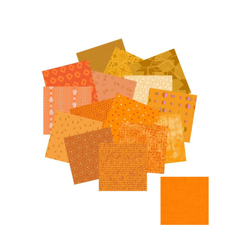 Morris Works Quilt Shop 2.5" mini charm squares, orange quilting cotton prints in orange and amber tones