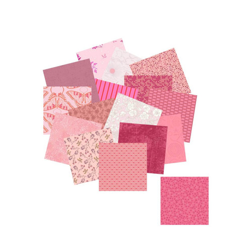 Morris Works Quilt Shop 2.5" mini charm squares, pink quilting cotton prints in soft and mid pink tones