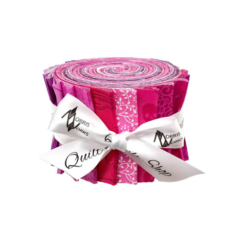 Morris Works Quilt Shop 2.5" strip roll, fuchsia and magenta quilting cotton prints