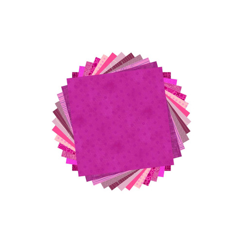 Morris Works Quilt Shop 5" charm squares, fuchsia and magenta quilting cotton prints