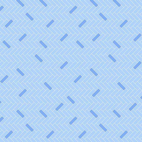 Steen in Delftware fabric featuring pale blue herringbone-style geometric pattern on a light background