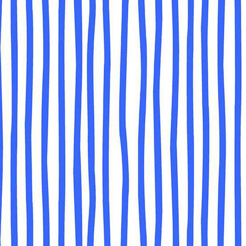 Canal in Delftware fabric with hand-drawn blue vertical stripes on a white background